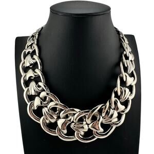 Vintage 1980s 1990s Bold Chunky Silver Tone Scroll Links 19" Statement Necklace